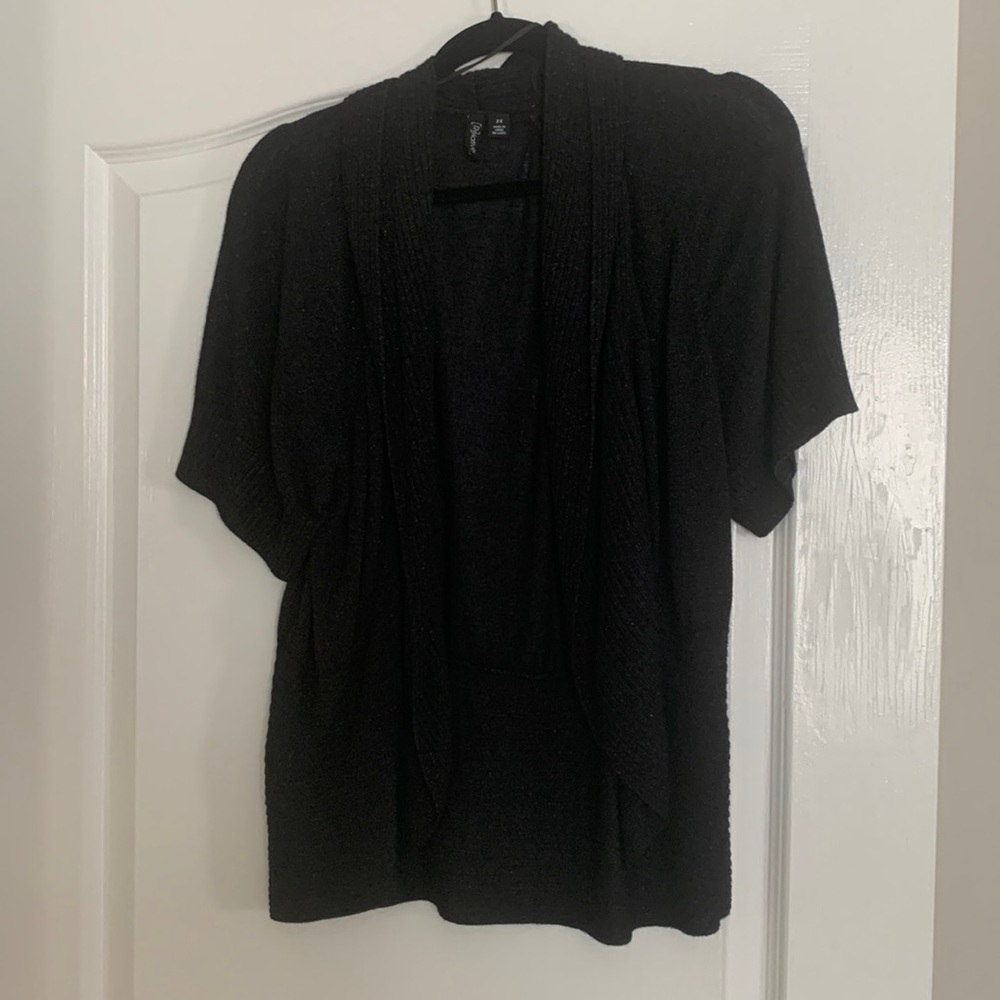 Short sleeve black shimmer cardigan